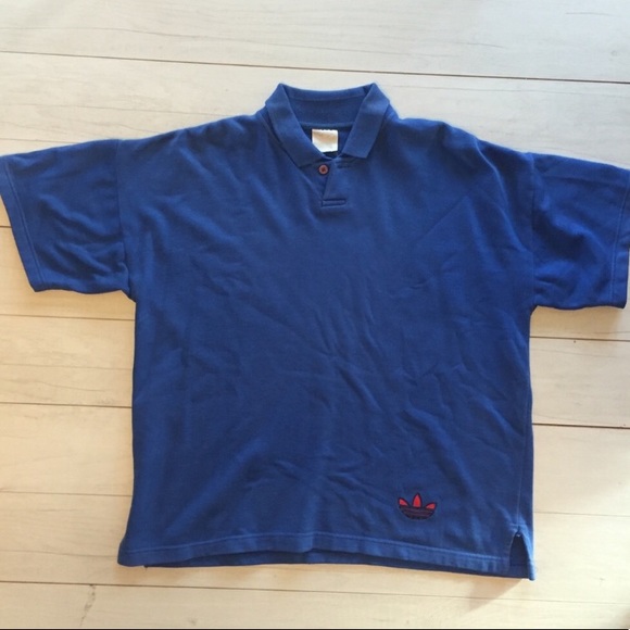 Adidas Men Polo sweatshirt Vtg Trefoil Blue Sz L